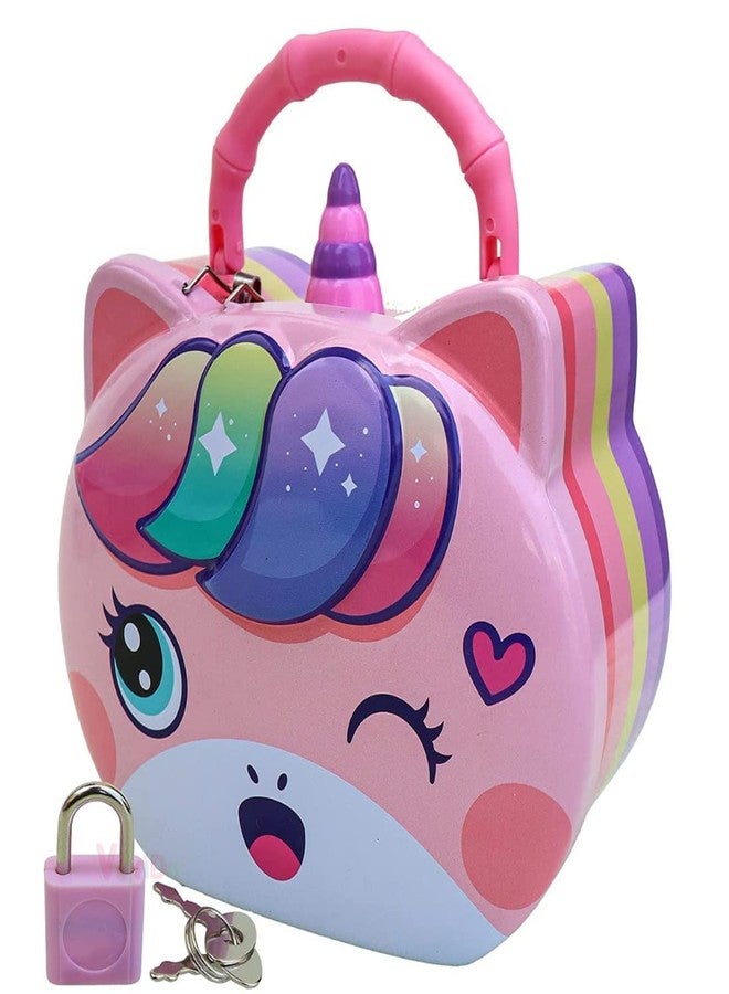 Crackles Cute Unicorn Design Money Piggy Bank with Lock & Key for Kids Room Decoration and Birthday Return Gifting -Assorted Print & Colours- Pack of 1 - Image 1